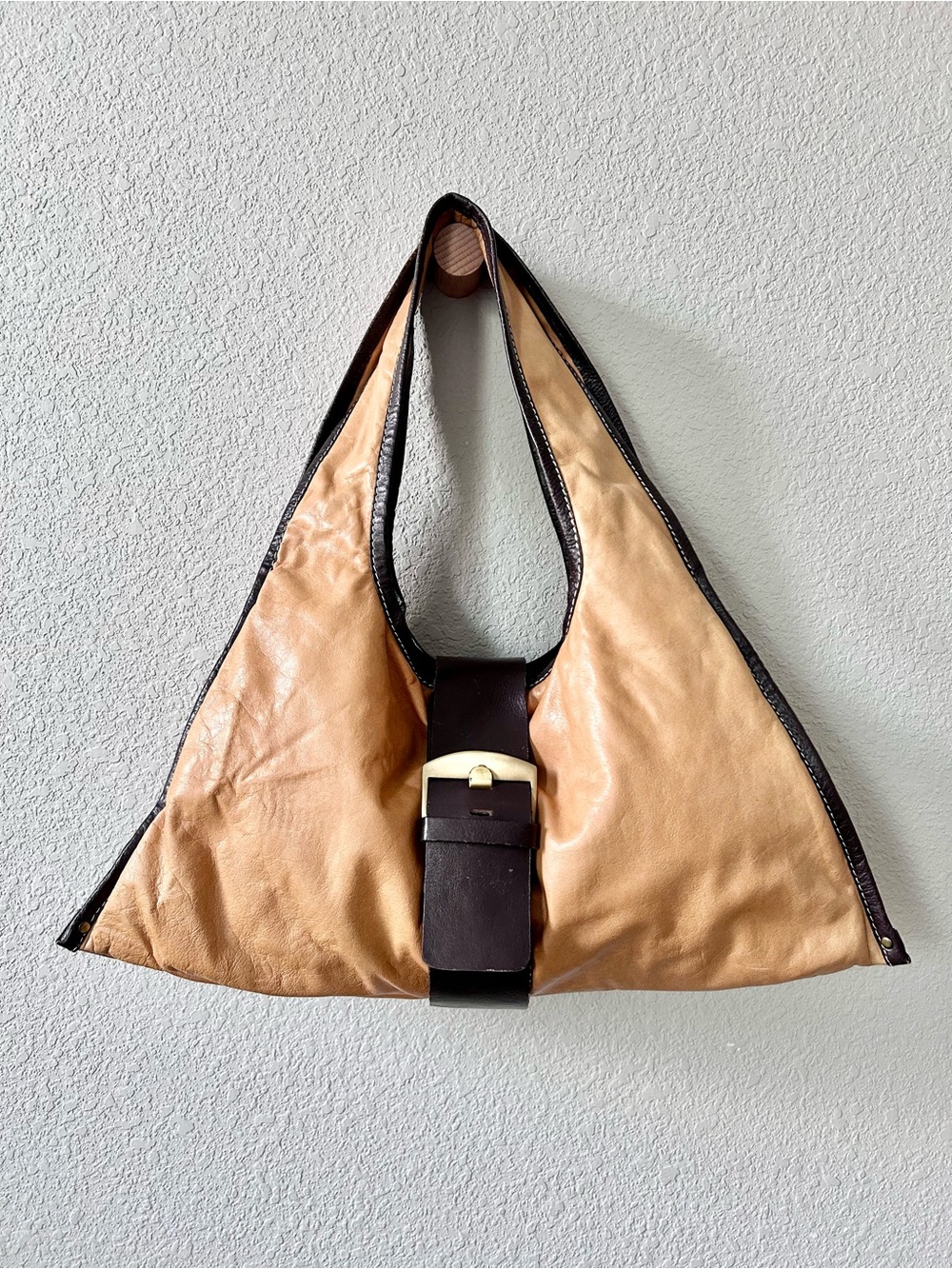 Sophia Visconti Tan Italian Leather Hobo Bag with Dark Brown Buckle